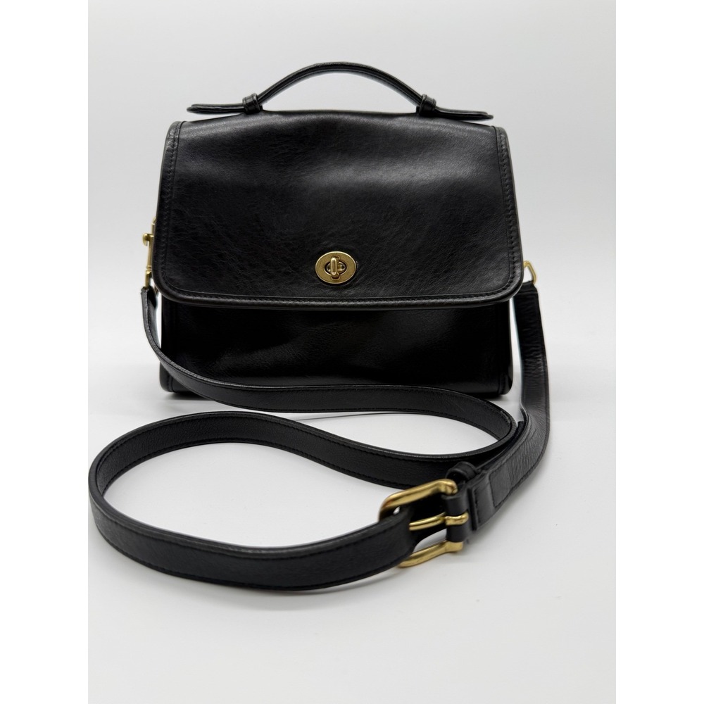Coach Vintage Willis Bag 9927 Black Leather Crossbody Top Handle Brass Hardware - Picture 2 of 16